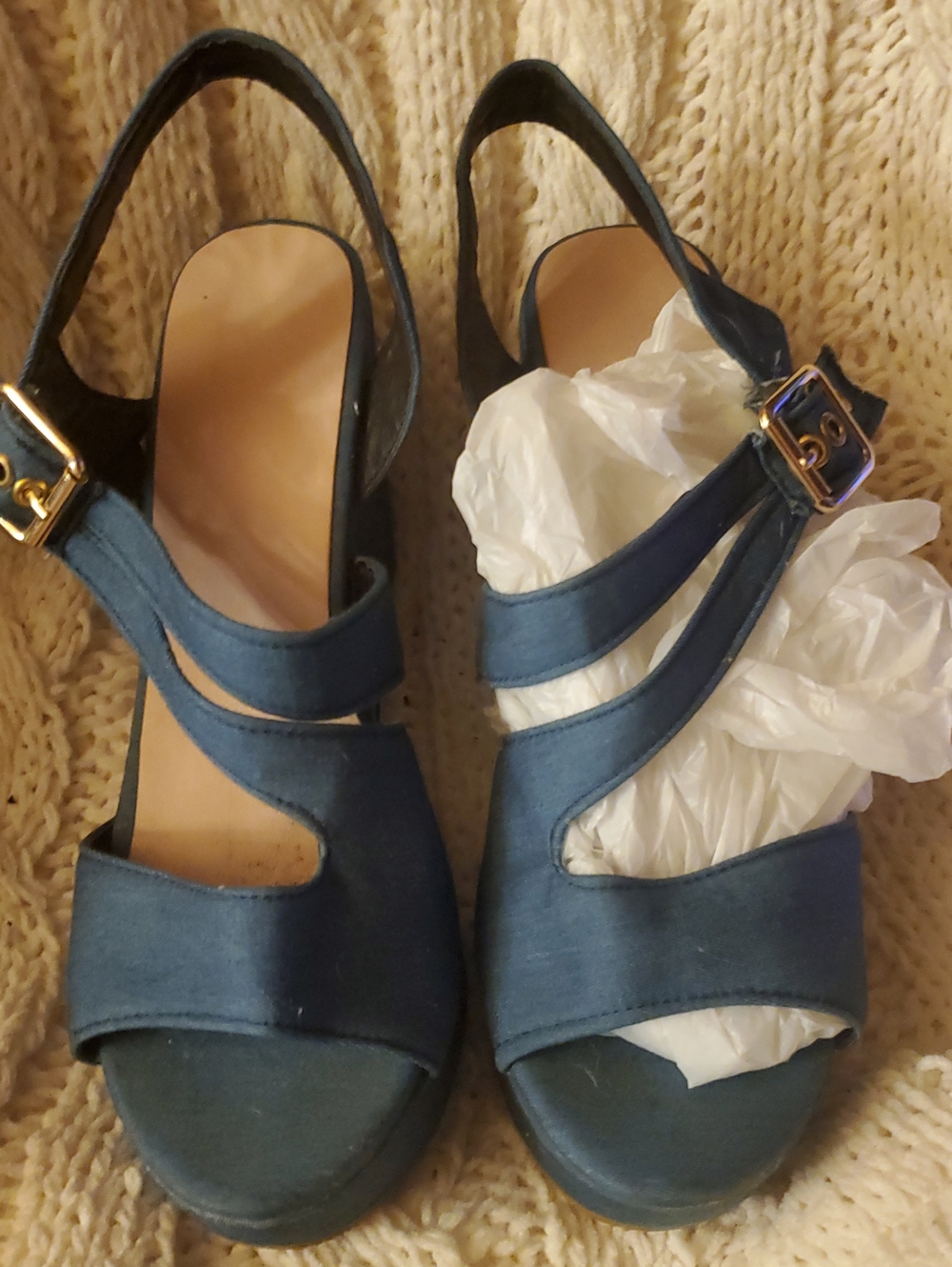 Rampage Navy Blue Strappy Wedge Sandals